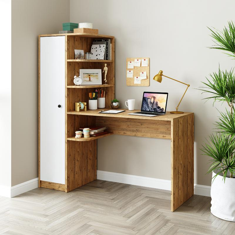 Scrivania moderna ufficio libreria attrezzata 143xH143 cm rovere bianco Vision-S
