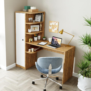 Scrivania moderna ufficio libreria attrezzata 143xH143 cm rovere bianco Vision-S