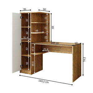 Scrivania moderna ufficio libreria attrezzata 143xH143 cm rovere bianco Vision-S