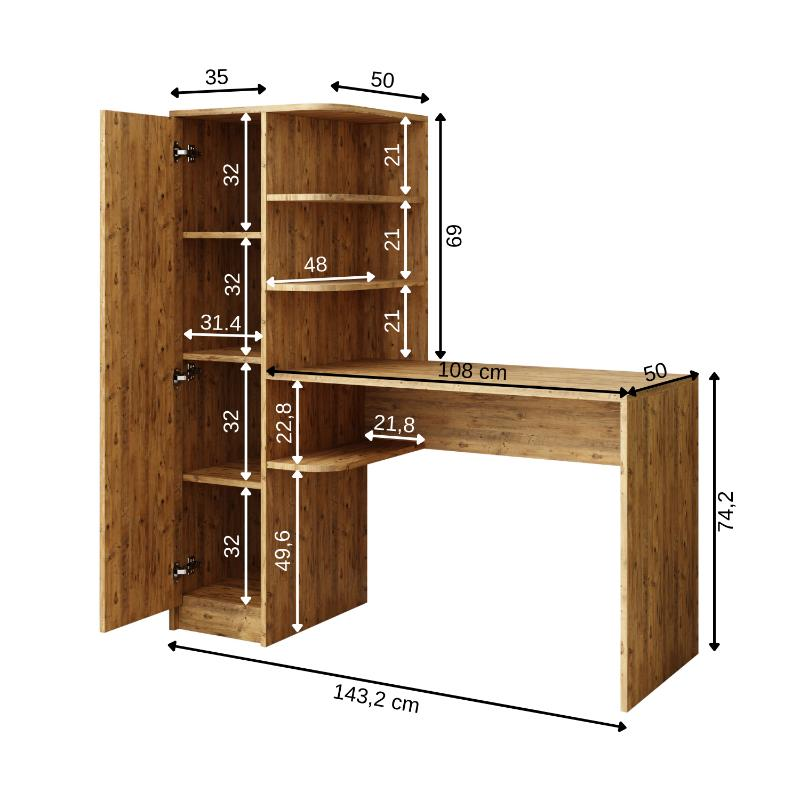 Scrivania moderna ufficio libreria attrezzata 143xH143 cm rovere Vision-S