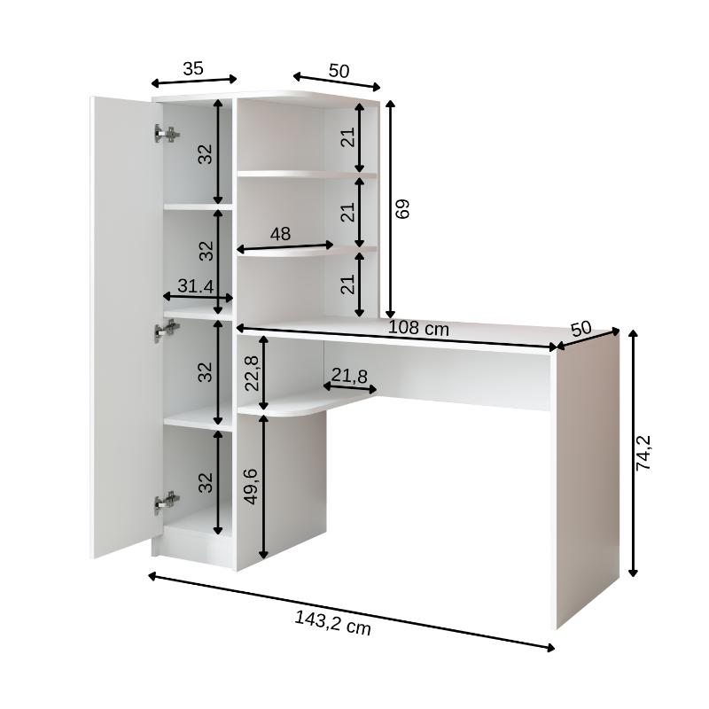 Scrivania moderna ufficio libreria attrezzata 143xH143 cm bianco Vision-S