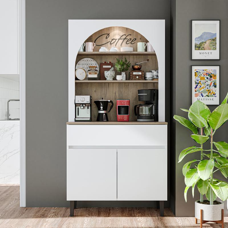 Mobile da cucina dispensa multiuso 90xH179 cm bianco rovere Coffee