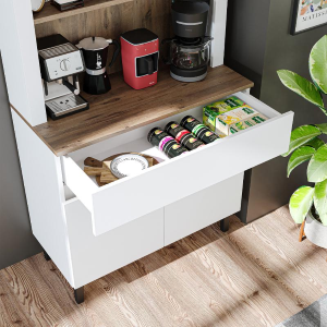 Mobile da cucina dispensa multiuso 90xH179 cm bianco rovere Coffee