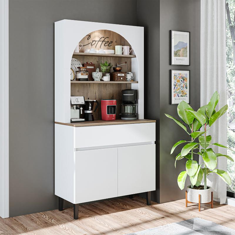 Mobile da cucina dispensa multiuso 90xH179 cm bianco rovere Coffee