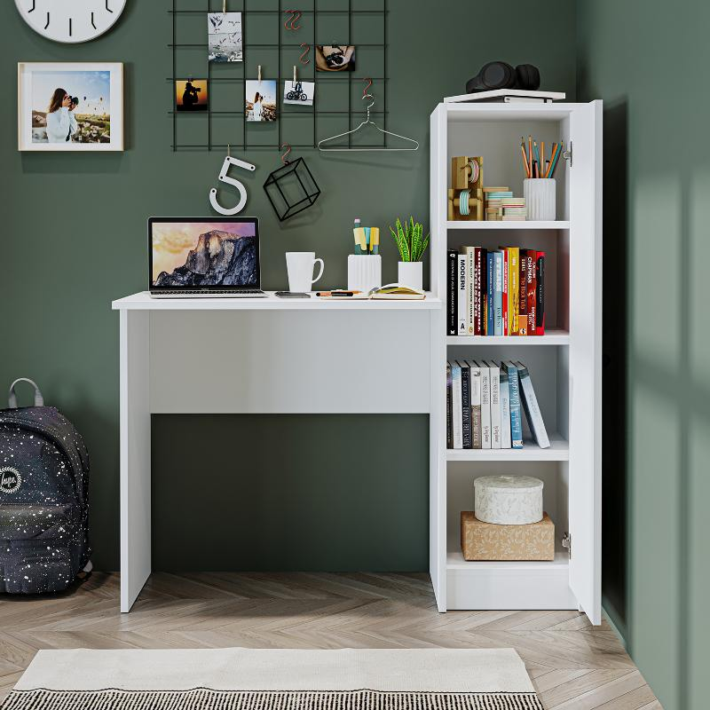 Scrivania moderna mobile libreria attrezzata 110xH120 cm bianco Tela