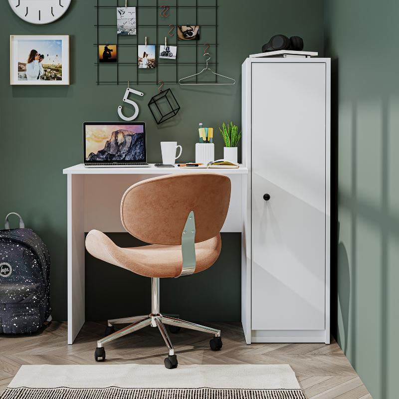 Scrivania moderna mobile libreria attrezzata 110xH120 cm bianco Tela