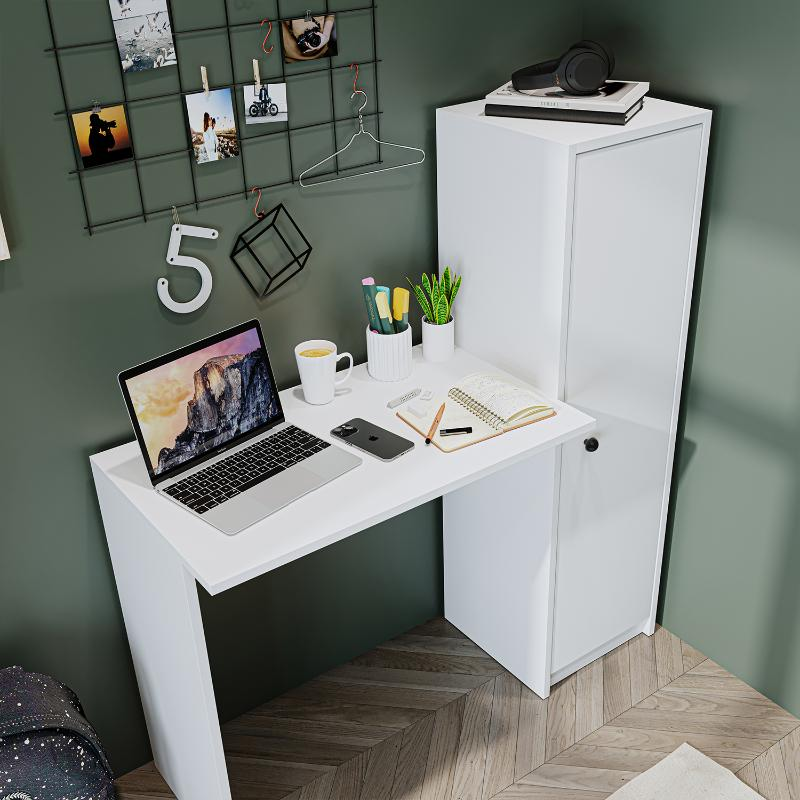 Scrivania moderna mobile libreria attrezzata 110xH120 cm bianco Tela