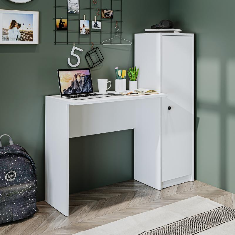 Scrivania moderna mobile libreria attrezzata 110xH120 cm bianco Tela