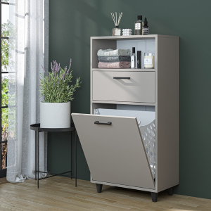 Mobile lavanderia colonna bagno cesto portabiancheria 60xH125 tortora Sirena