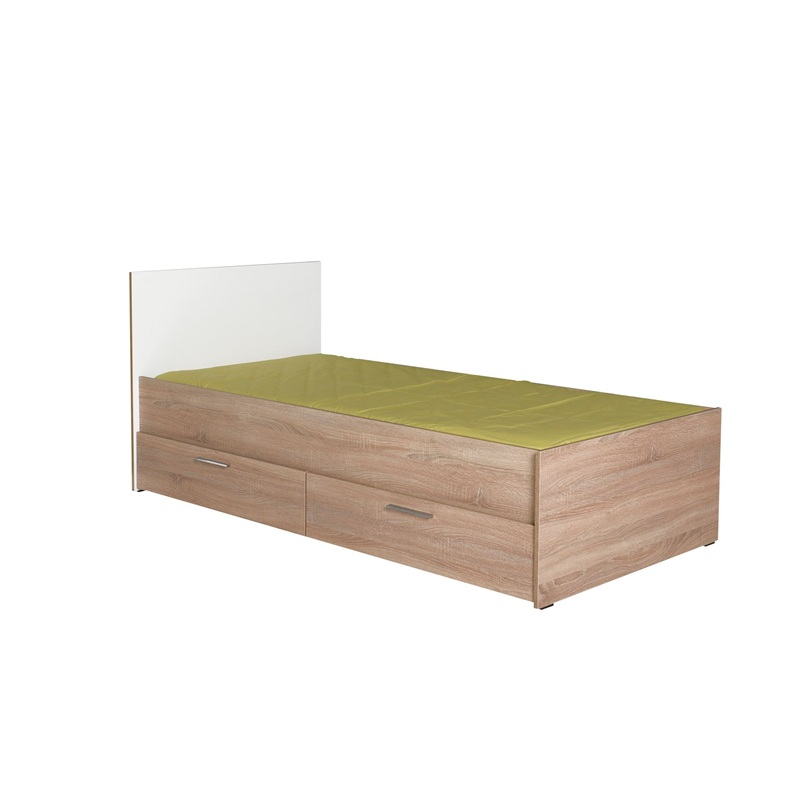 Letto singolo contenitore 2 cassettoni 90x190 cm rovere bianco Mason