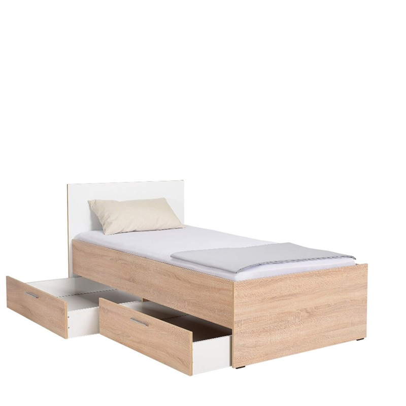 Letto singolo contenitore 2 cassettoni 90x190 cm rovere bianco Mason