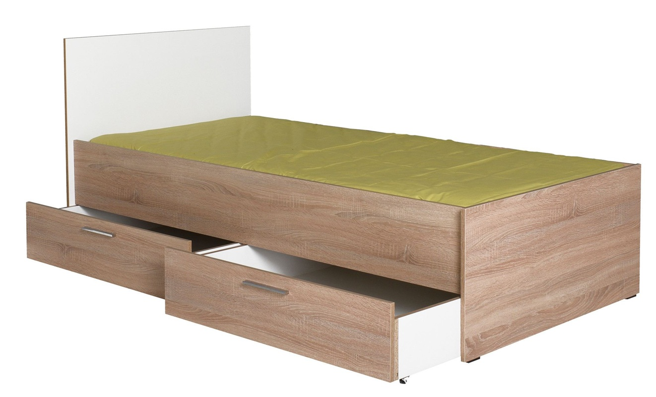 Letto singolo contenitore 2 cassettoni 90x190 cm rovere bianco Mason