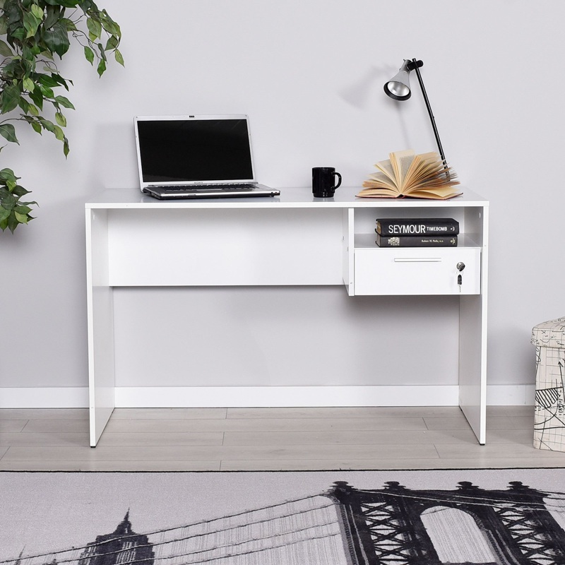 Scrivania ufficio cassetto chiave 120xH75 cm bianco Secure