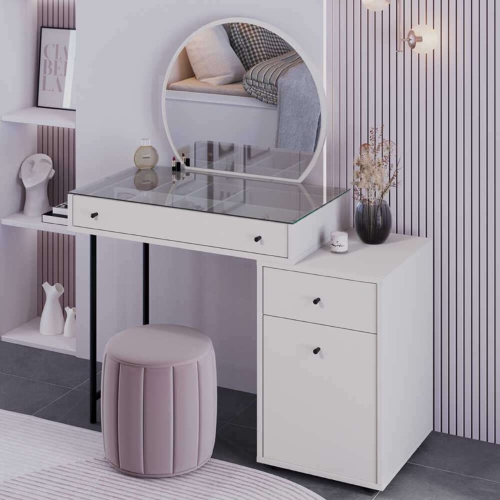 Toeletta trucco moderna salvaspazio specchio 110xH126 tortora Beauty