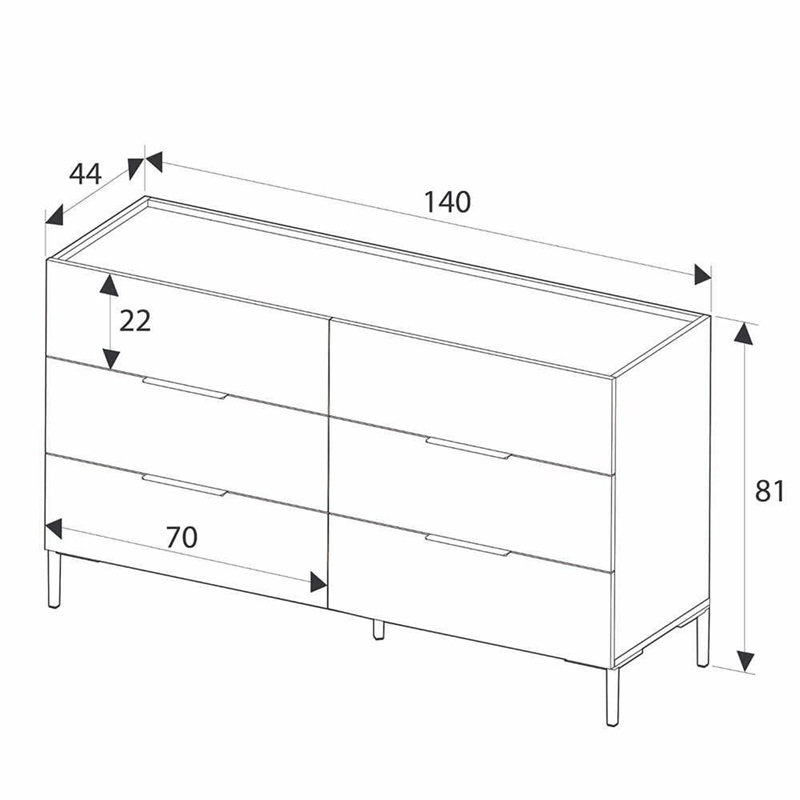 Comò moderno cassettiera 6 cassetti 140xH81 cm noce Elevate