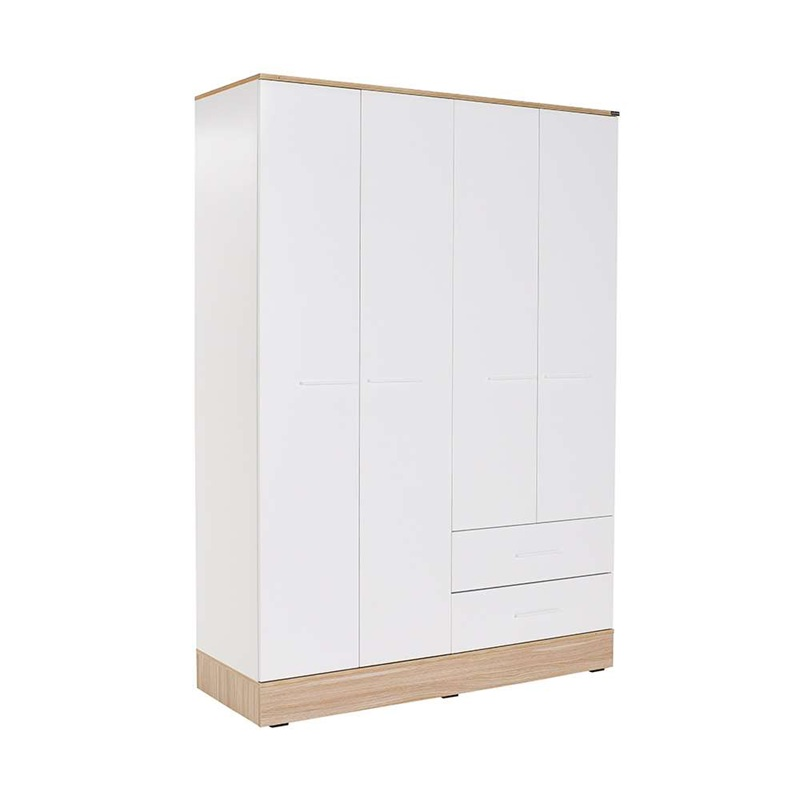 Armadio 4 ante battenti 2 cassetti 137xH198 cm bianco rovere Opus