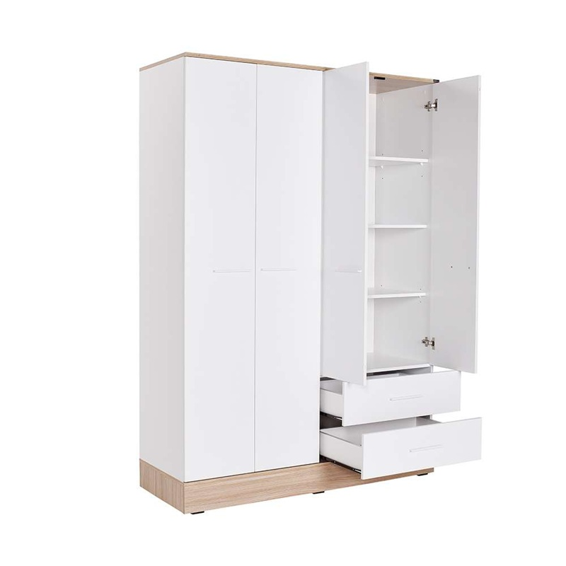 Armadio 4 ante battenti 2 cassetti 137xH198 cm bianco rovere Opus