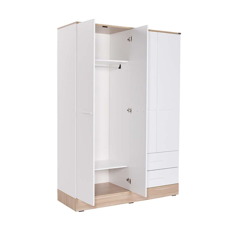 Armadio 4 ante battenti 2 cassetti 137xH198 cm bianco rovere Opus