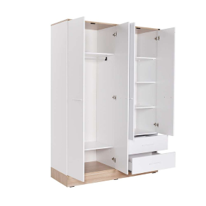 Armadio 4 ante battenti 2 cassetti 137xH198 cm bianco rovere Opus