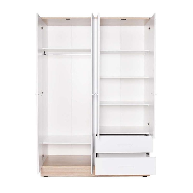 Armadio 4 ante battenti 2 cassetti 137xH198 cm bianco rovere Opus