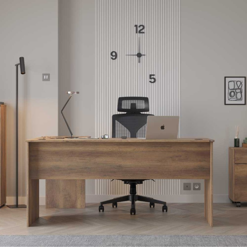 Scrivania ufficio moderna angolare 160x144 cm passacavi noce Laptop