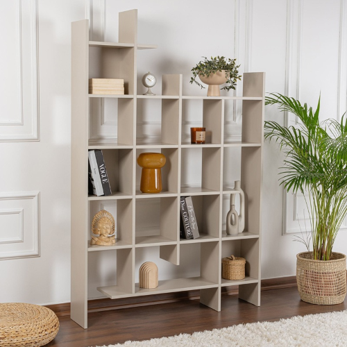 Libreria moderna parete soggiorno design 122xH188 cm beige Cesar