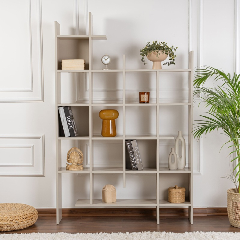 Libreria moderna parete soggiorno design 122xH188 cm beige Cesar
