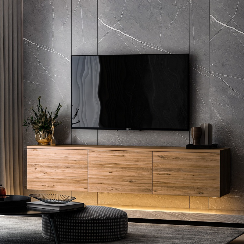 Mobile porta tv moderno sospeso led 160xH35 cm rovere Discovery