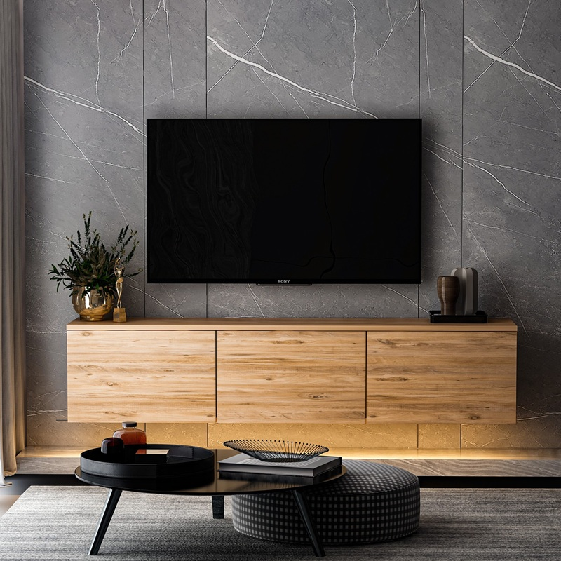 Mobile porta tv moderno sospeso led 160xH35 cm rovere Discovery