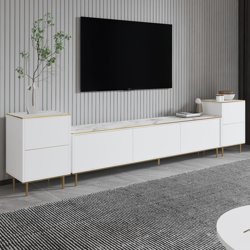 Mobile porta tv moderno terra design 260xH45 cm marmo bianco Griffin