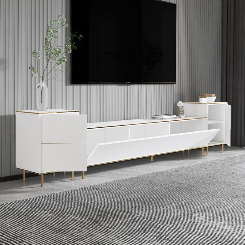Mobile porta tv moderno terra design 260xH45 cm marmo bianco Griffin