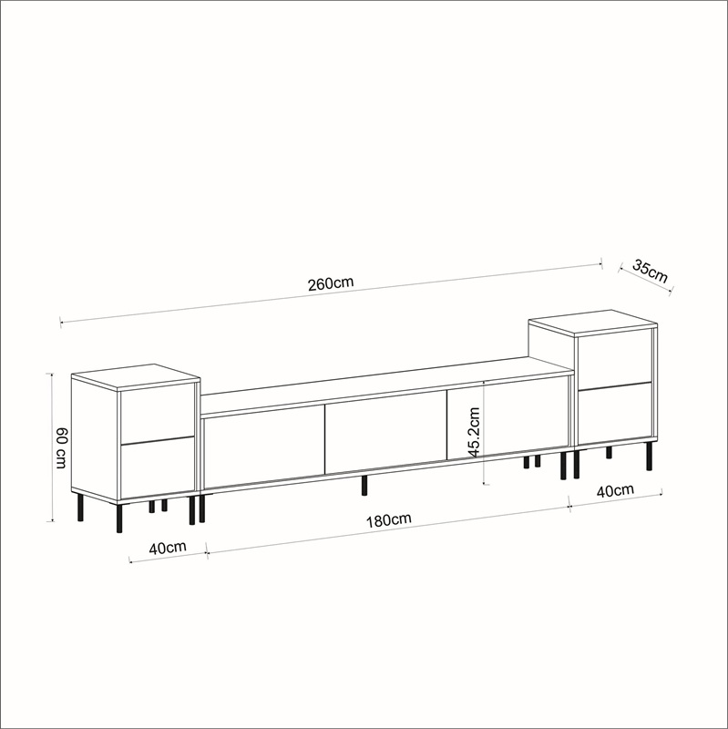 Mobile porta tv moderno terra design 260xH45 cm marmo bianco Griffin