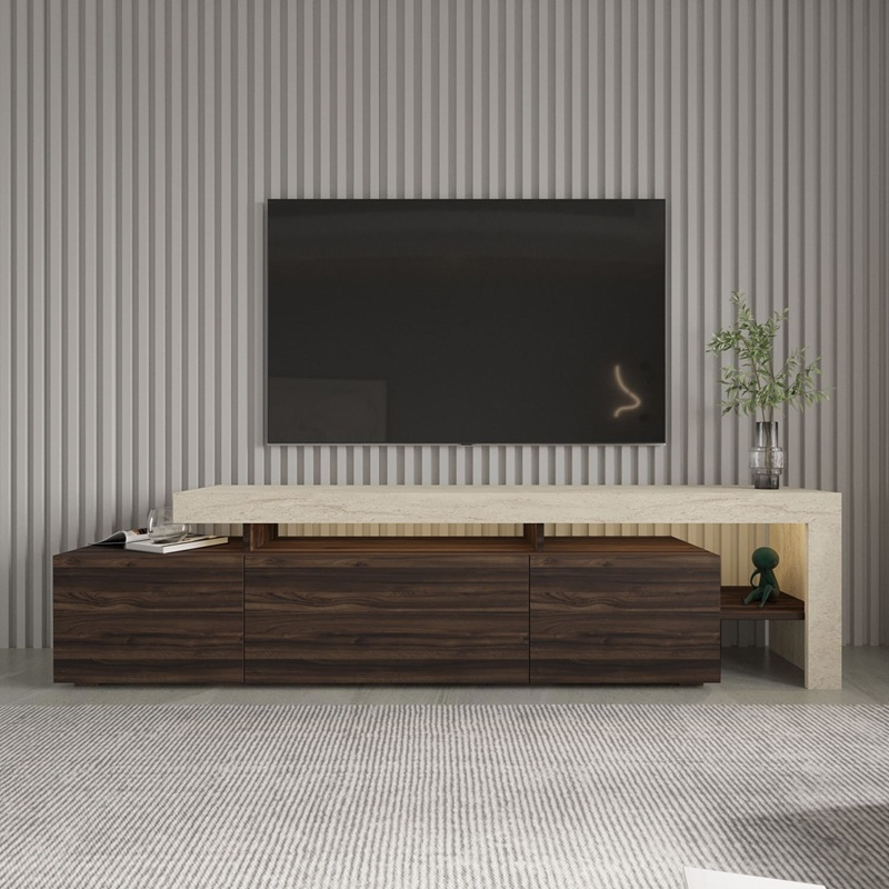 Mobile porta tv moderno terra led 192xH53 cm noce travertino Chita