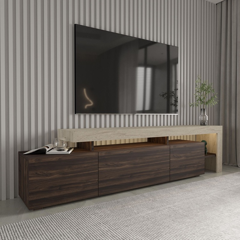 Mobile porta tv moderno terra led 192xH53 cm noce travertino Chita