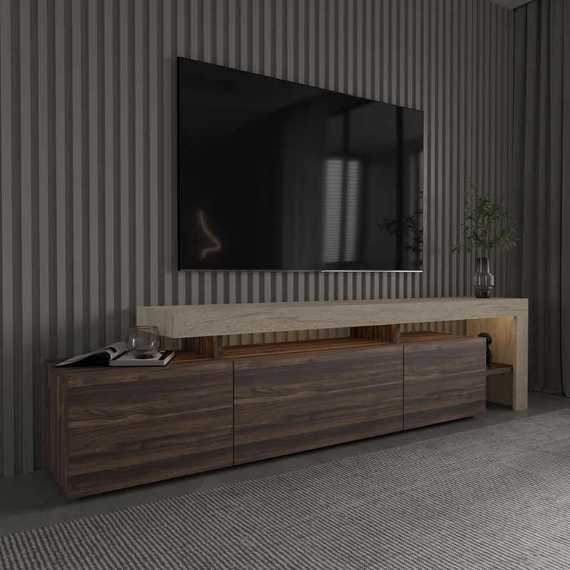 Mobile porta tv moderno terra led 192xH53 cm noce travertino Chita