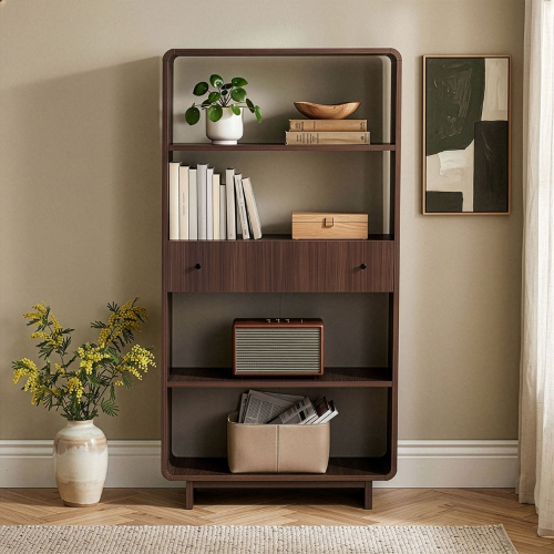 Libreria moderna soggiorno design 1 cassetto 78xH153 cm noce Tudor