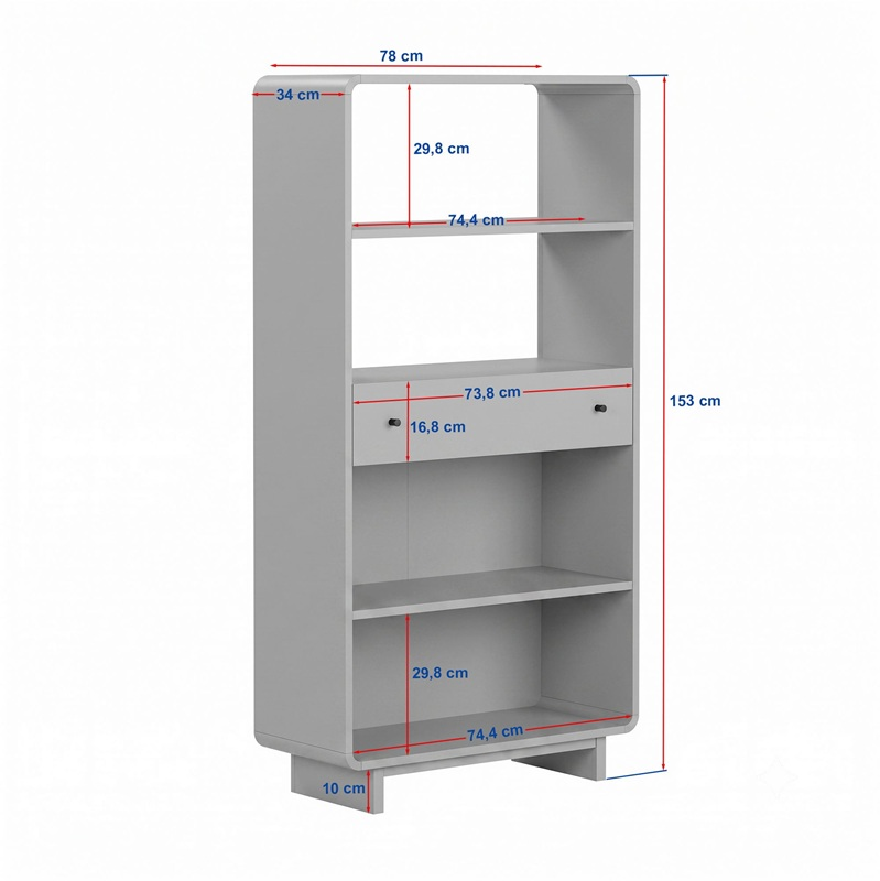 Libreria moderna soggiorno design 1 cassetto 78xH153 cm rovere Tudor