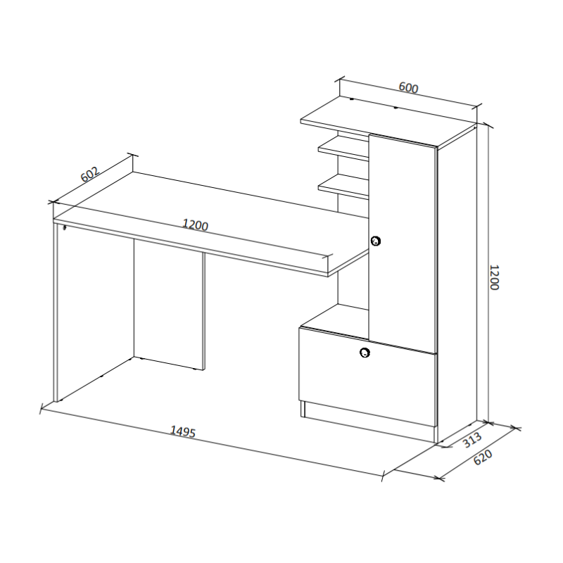 Scrivania parete attrezzata moderna design 150xH120 rovere Hugo
