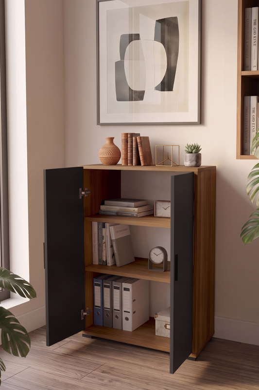 Armadio ufficio moderno 2 ante 80xH110 rovere scuro antracite Vertice
