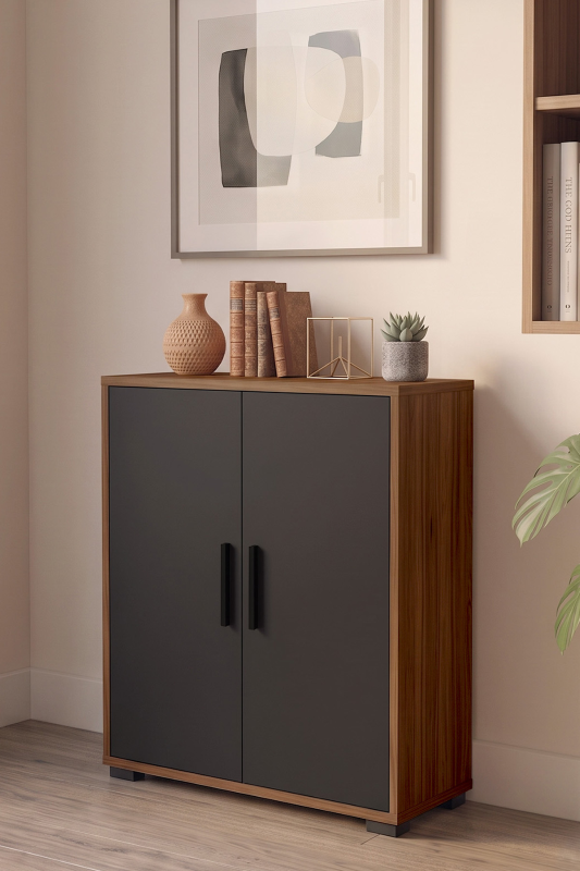 Armadio ufficio moderno 2 ante 80xH110 rovere scuro antracite Vertice