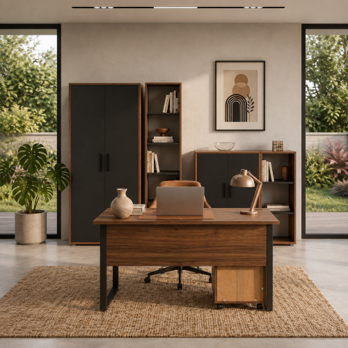Arredo ufficio moderno completo rovere scuro antracite Vertice-11