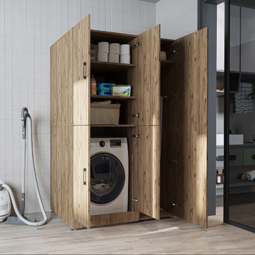Armadio chiuso mobile lavatrice ripiani portascope 115xH185 rovere oldwook Shine-1