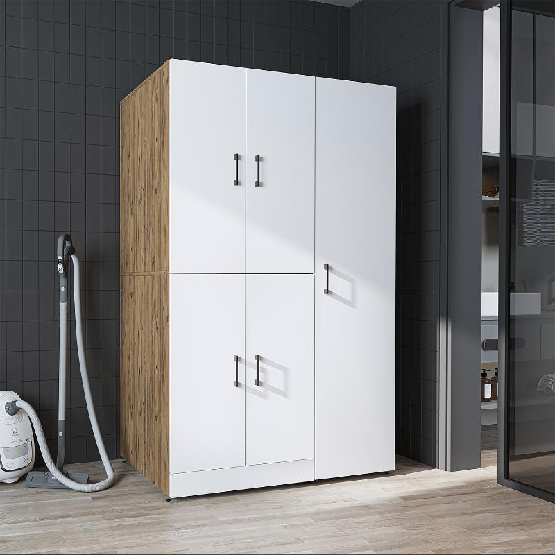 Armadio chiuso mobile lavatrice ripiani portascope 115xH185 rovere bianco Shine-1