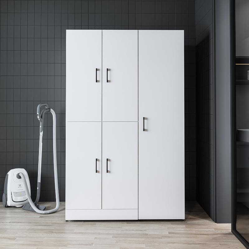 Armadio chiuso mobile lavatrice ripiani portascope 115xH185 rovere bianco Shine-1