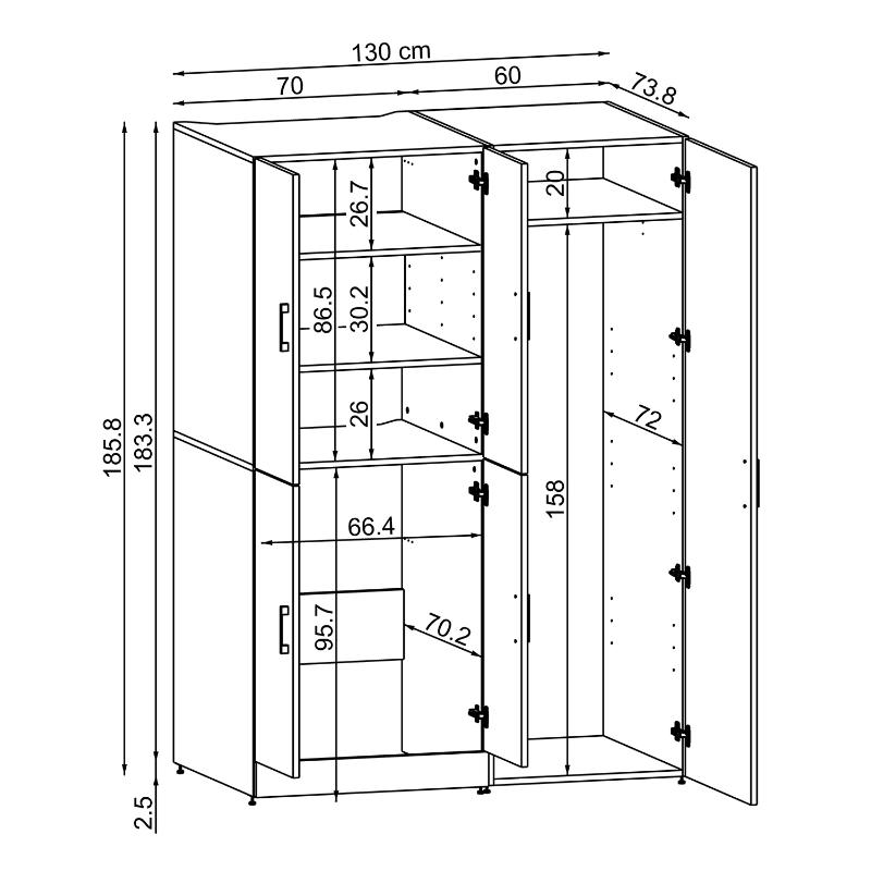 Armadio chiuso mobile lavatrice ripiani portascope 130xH185 rovere antracite Shine-2