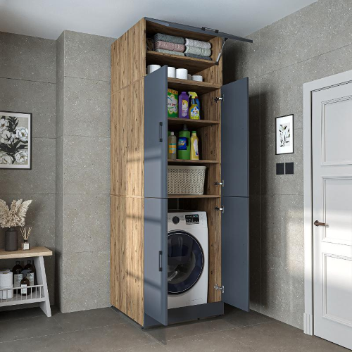 Armadio chiuso mobile lavatrice ripiani ribalta 70xH230 rovere antracite Shine
