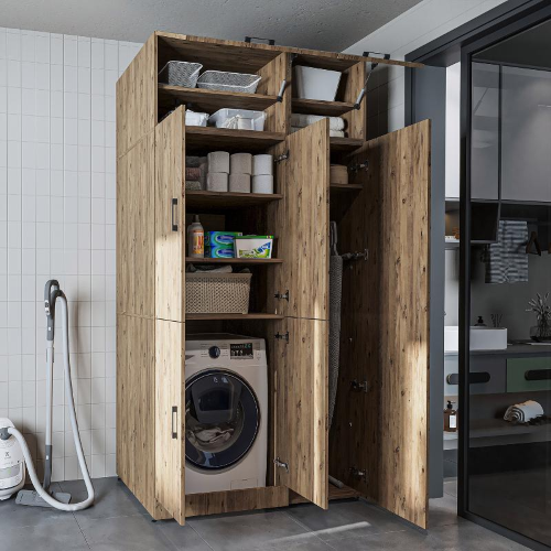 Armadio chiuso mobile lavatrice ripiani portascope 115xH230 rovere oldwook Shine-1
