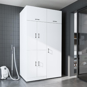 Armadio chiuso mobile lavatrice ripiani portascope 130xH230 bianco Shine-2