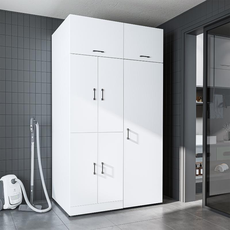 Armadio chiuso mobile lavatrice ripiani portascope 130xH230 bianco Shine-2