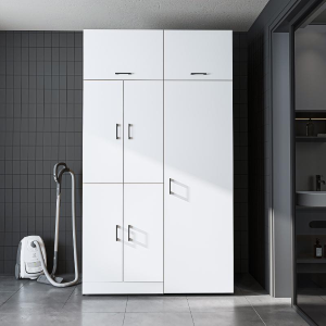 Armadio chiuso mobile lavatrice ripiani portascope 130xH230 rovere bianco Shine-2
